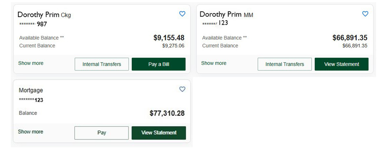 Image showing deposit account and mortgage card layout in Online Banking