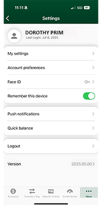 Image of Mobile App Settings screen