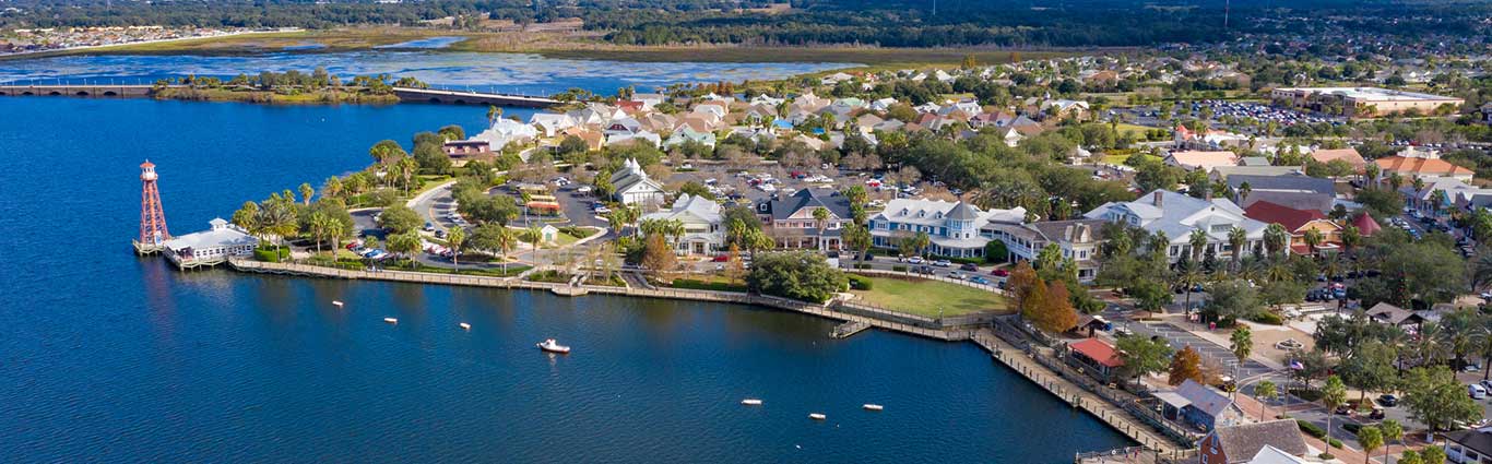 Arial view of Lake Sumter Landing, The Villages, FL.